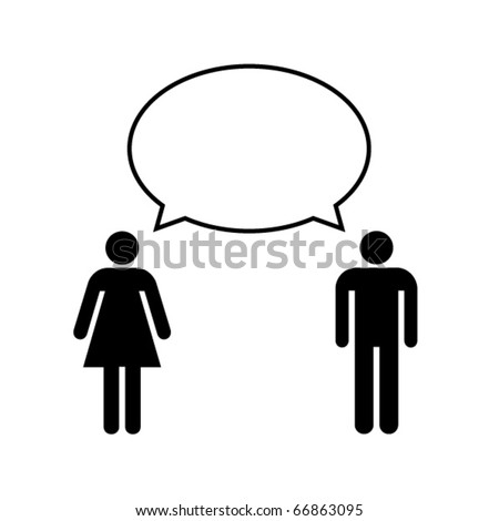 Man and woman talk with balloon. Vector.