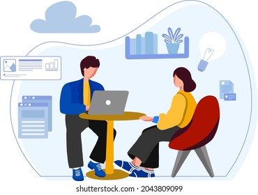 Man and Woman talking about Business Discussion Vector Illustration