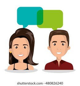 man woman talking bubble dialogue isolated