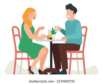 Man and woman talking in cafe. Happy people on date