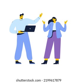 Man and woman talking flat vector illustration isolated on white