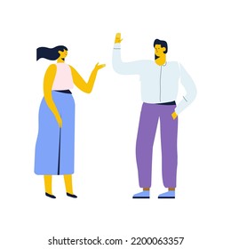 Hombre y mujer hablando ilustración vectorial plana aislada en blanco