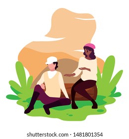man and woman talking in the landscape