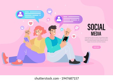 Man and woman talking online via mobile phone. Video call conversation concept. People using appointment business application. vector illustration.