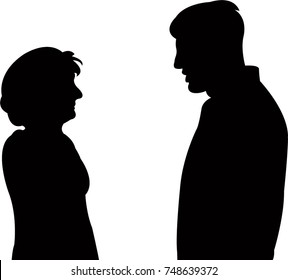 man and woman talking, silhouette vector