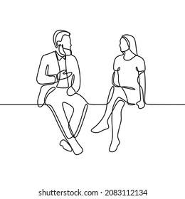 man and woman talking sitting oneline continuous single line art