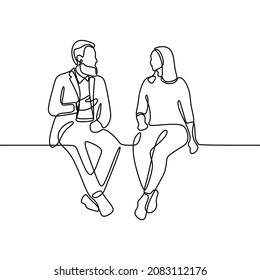 man with woman talking sitting oneline continuous single line art