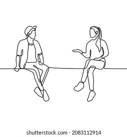 man and woman talking sitting oneline continuous single line art