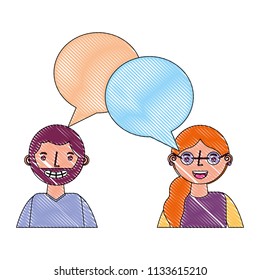 man and woman talking speech bubble portrait