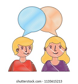 man and woman talking speech bubble portrait