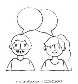 man and woman talking speech bubble portrait
