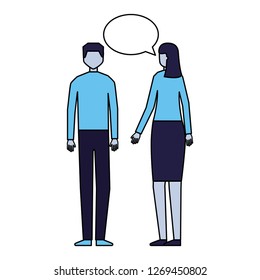 man and woman talking speech bubble