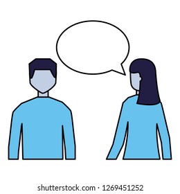 man and woman talking speech bubble
