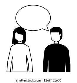 man and woman talking speech bubble