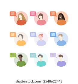 Man and woman talking with speech bubble. Communication, comment, conversation, dialog concepts. Flat people character vector design isolated illustration. 