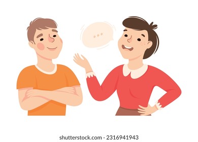 Man and Woman Talking Together Communicating and Discussing Something Vector Illustration