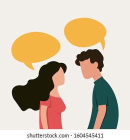 Man and woman are talking. Valentines day. Vector illustration. 
