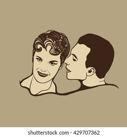 Man and woman talking. Vector Image.