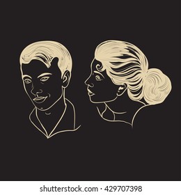 Man and woman talking. Vector Image.