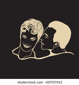 Man and woman talking. Vector Image.