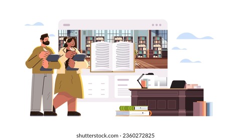 man woman teachers couple reading books in library happy labor day celebration concept horizontal