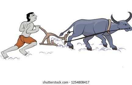 man and woman in Thai traditional painting vector