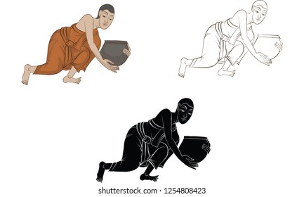 man and woman in Thai traditional painting vector