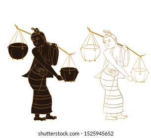man and woman in Thai traditional painting