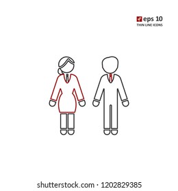 Man and woman - thin line icon on white background. Symbol for web, infographics, print design and mobile UX/UI kit. Vector illustration, EPS10.