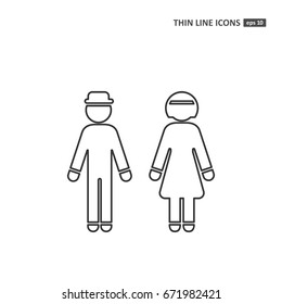 Man and woman - thin line icon on white background. Symbol for web, infographics, print design and mobile UX/UI kit. Vector illustration, EPS10.