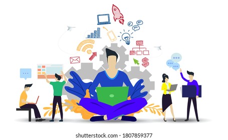 Man and woman think analyze creative work with  PROGRAMMER Text, flat design illustration Creativity modern Idea and Concept Vector.