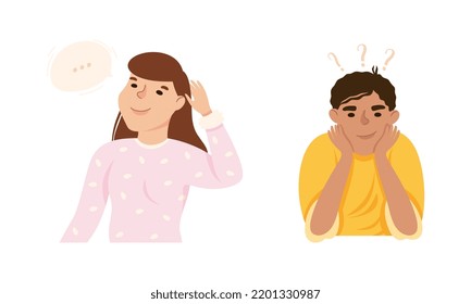 Man and Woman Thinking and Figuring Something out Searching for Idea Vector Set