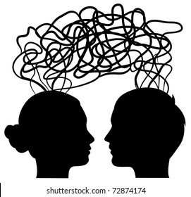 man and woman thinking on same way, idea concept, vector