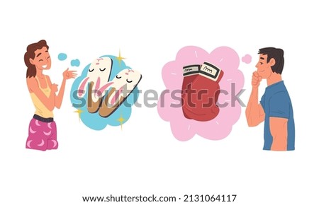 Man and Woman Thought and Need in Cloud Vector Set