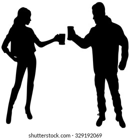 man and woman toast with beer mugs