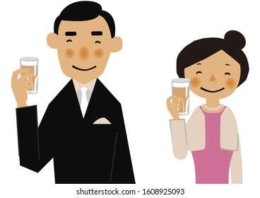 Man and woman are toasting.
Party scene clip art.
People in formal clothes.