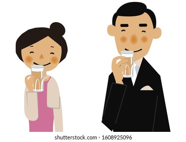 Man and woman are toasting.
Party scene clip art.
People in formal clothes.