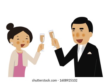 Man and woman are toasting.
Party scene clip art.
People in formal clothes.