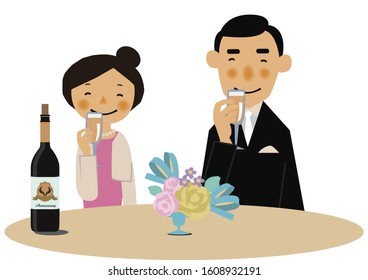 Man and woman are toasting.
Party scene clip art.
People in formal clothes.
