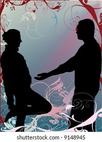 man and woman together on grunge background
