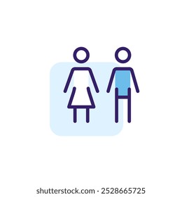 Man and Woman. Toilet color icon with blue accents. Simple vector linear illustration. Flat pictogram with rounded corners.