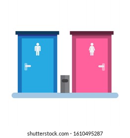 man and woman toilet door sign, icon, male and female gender symbol in public bathroom flat illustration vector isolated in white background