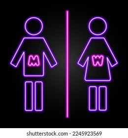 man woman toilet neon sign, modern glowing banner design, colorful modern design trends on black background. Vector illustration.