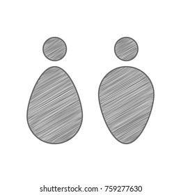 Man and woman - toilet, restroom. Vector. Shaded gray icon on white background. Isolated.