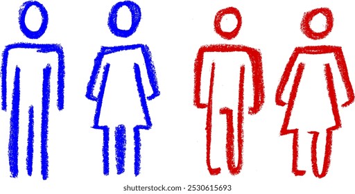 Man Woman Toilet Sign Crayon Chalk Drawing Icon Vector Set