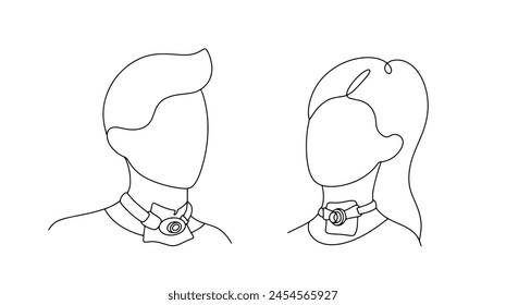 Man and woman with tracheostomy. An artificial hole that provides breathing in the treatment of complex diseases. Simple hand drawn medical illustration.