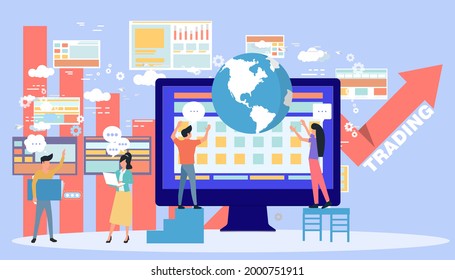 man and woman with  trading market. think analyzing growth charts. flat design illustration creativity modern idea and concept vector.