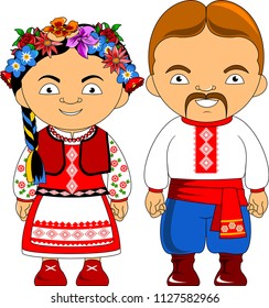 Man and woman in traditional costume, vector flat illustration
