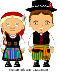 Man and woman in traditional costume, vector flat illustration
