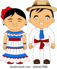 man and woman in traditional Dominican costumes, vector and illustration
